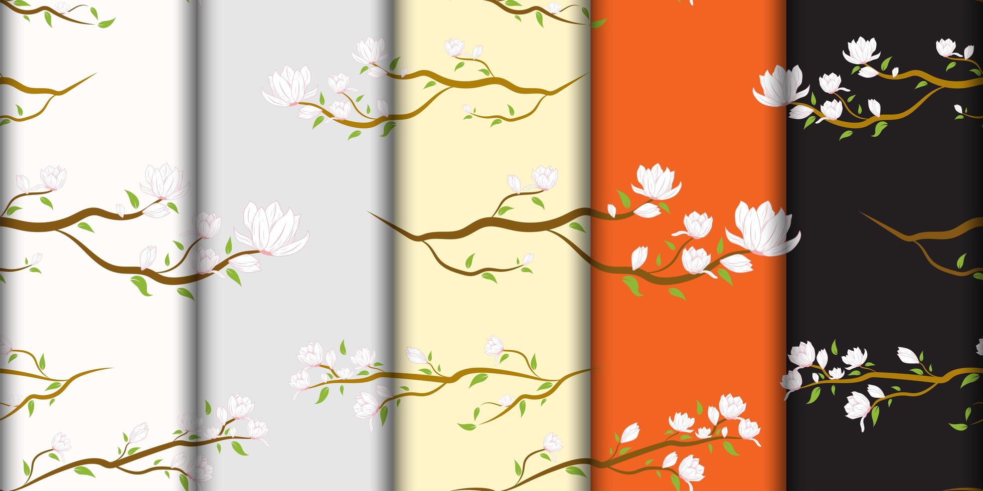 White Japanese Flowers on Branch Pattern Set vector