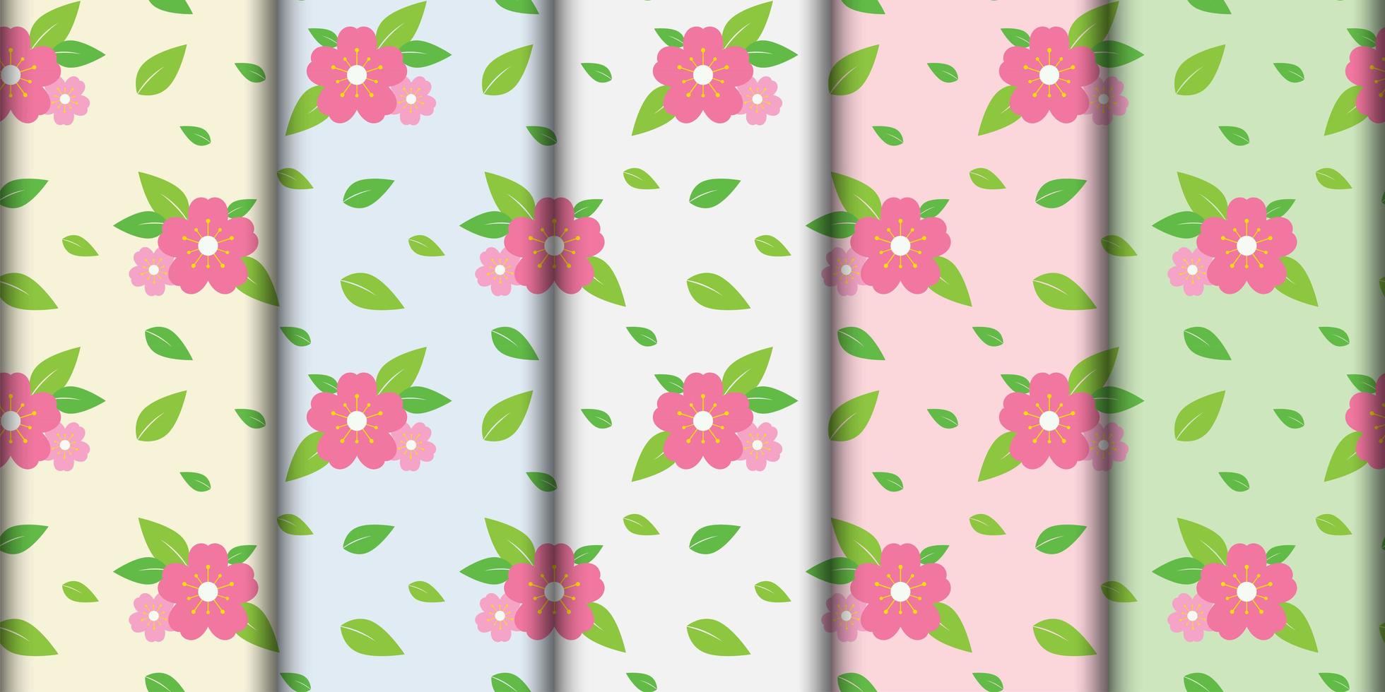 Seamless Pink Flower Pattern Set