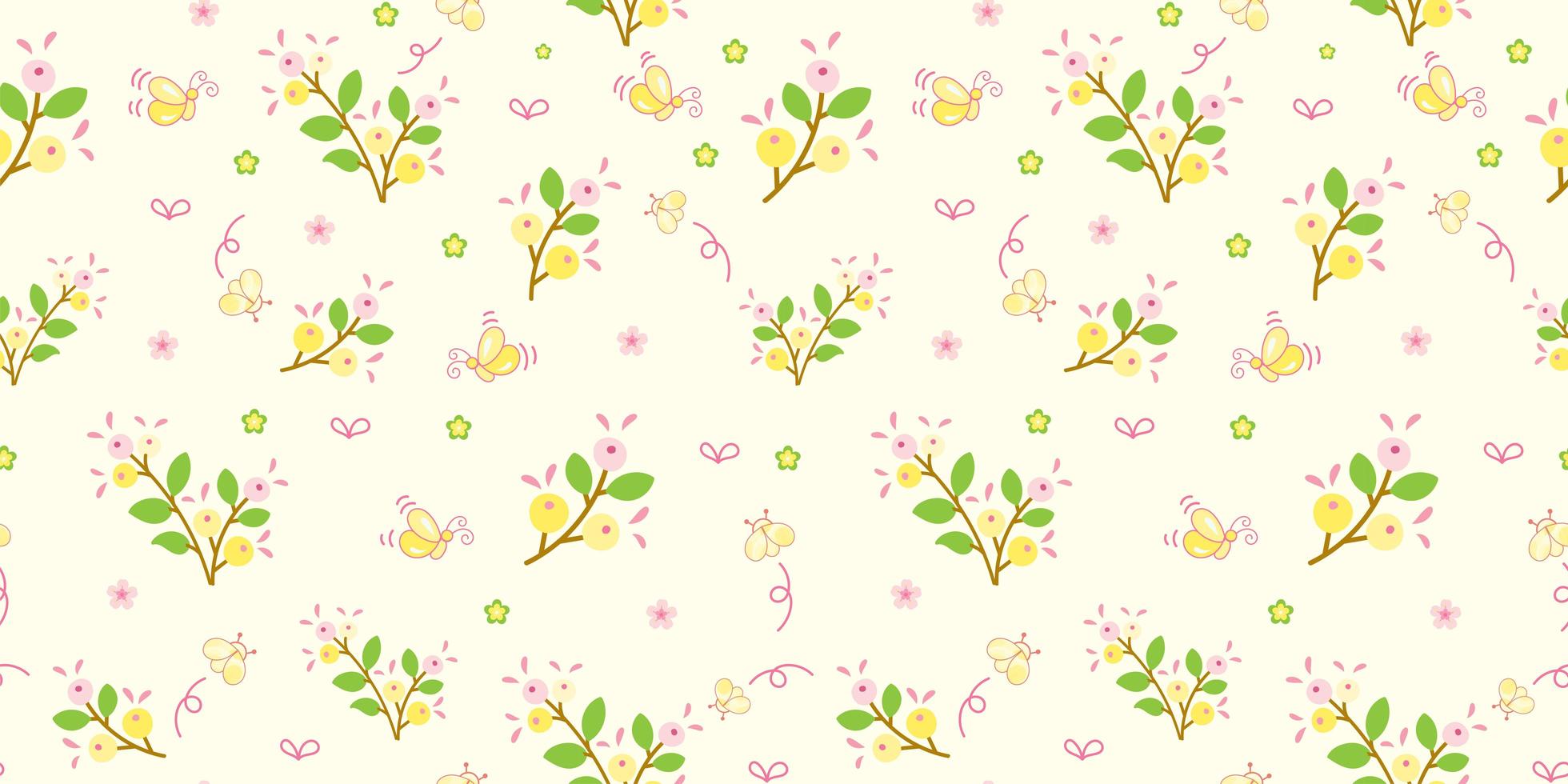 Yellow Flowers and Green Leaves Pattern vector