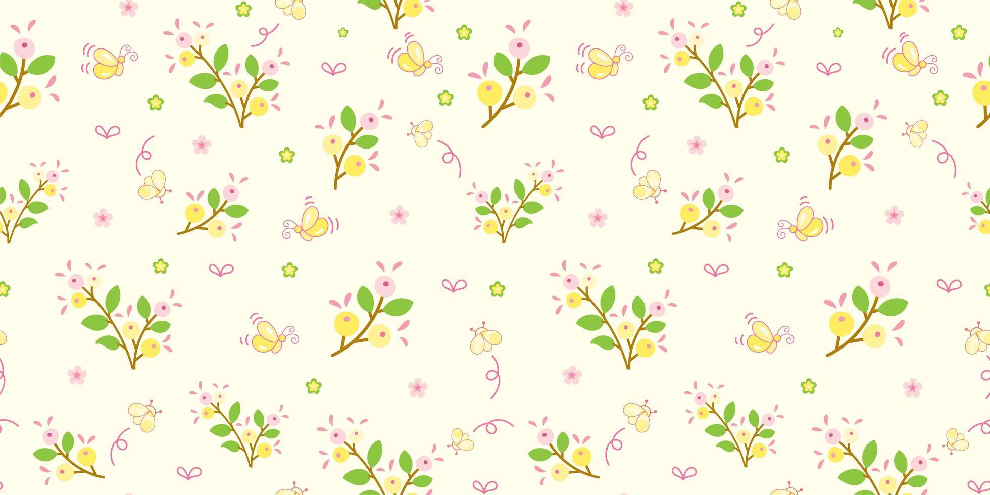 Yellow Flowers and Green Leaves Pattern vector