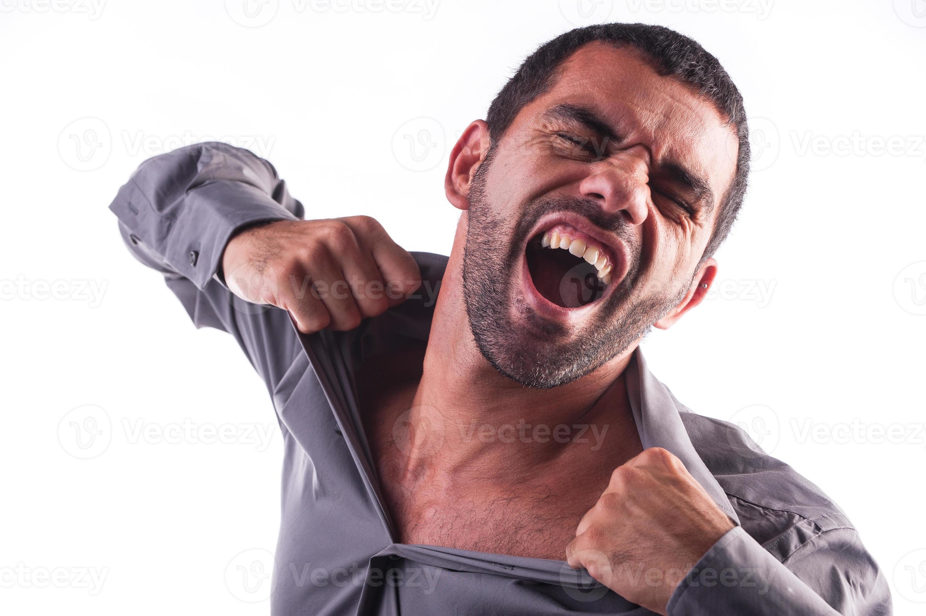man screaming and ripping his shirt 957984 Stock Photo at Vecteezy