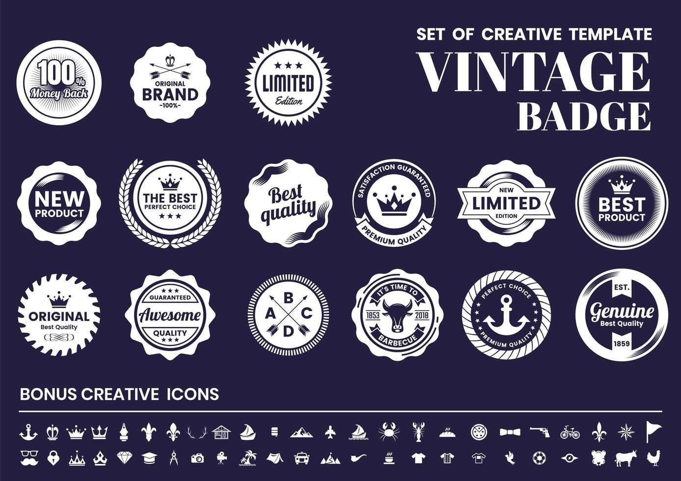 Navy and white Vintage Retro badge set vector