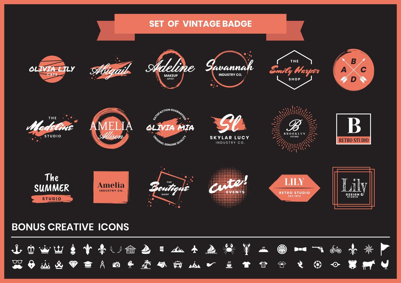 Vintage Retro badge orange or red set vector