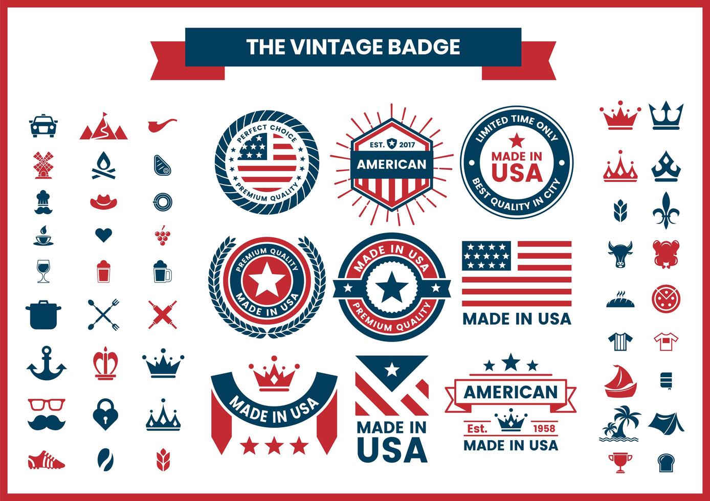 Red and Blue Made in USA, Quality, American Logos Set vector