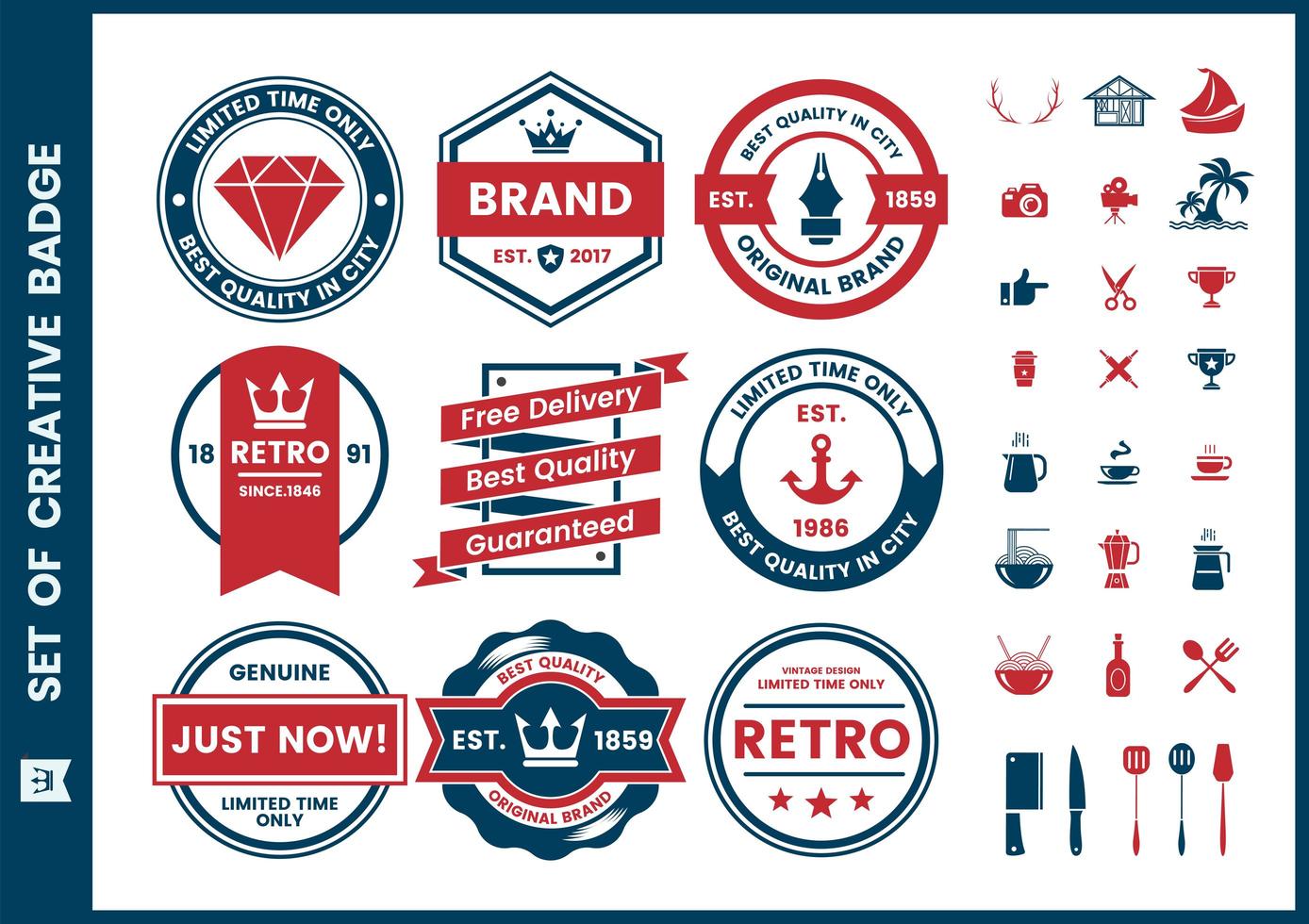 Red and Blue Limited Time, Quality, Genuine Logo Set vector