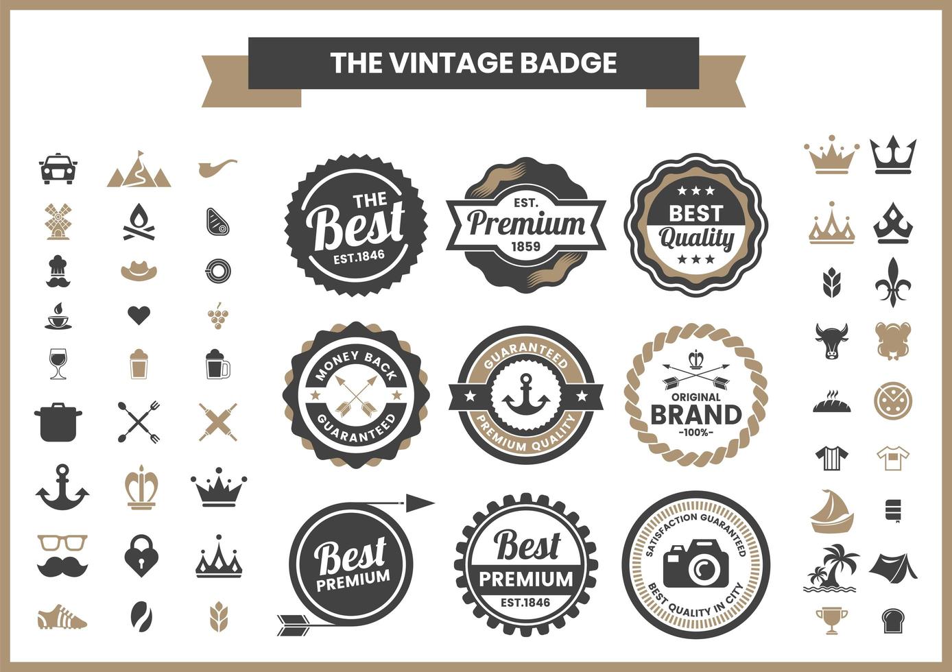 Retro Brown and Black Premium, Quality Logos Set vector