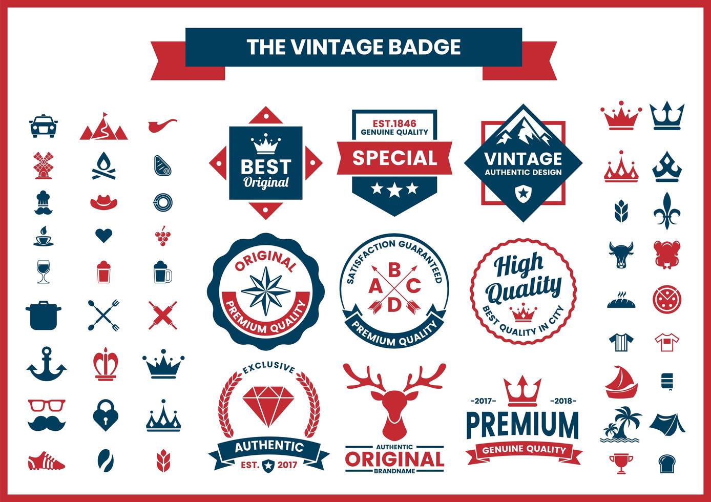 Red and Blue High Quality, Authentic Logos Set vector