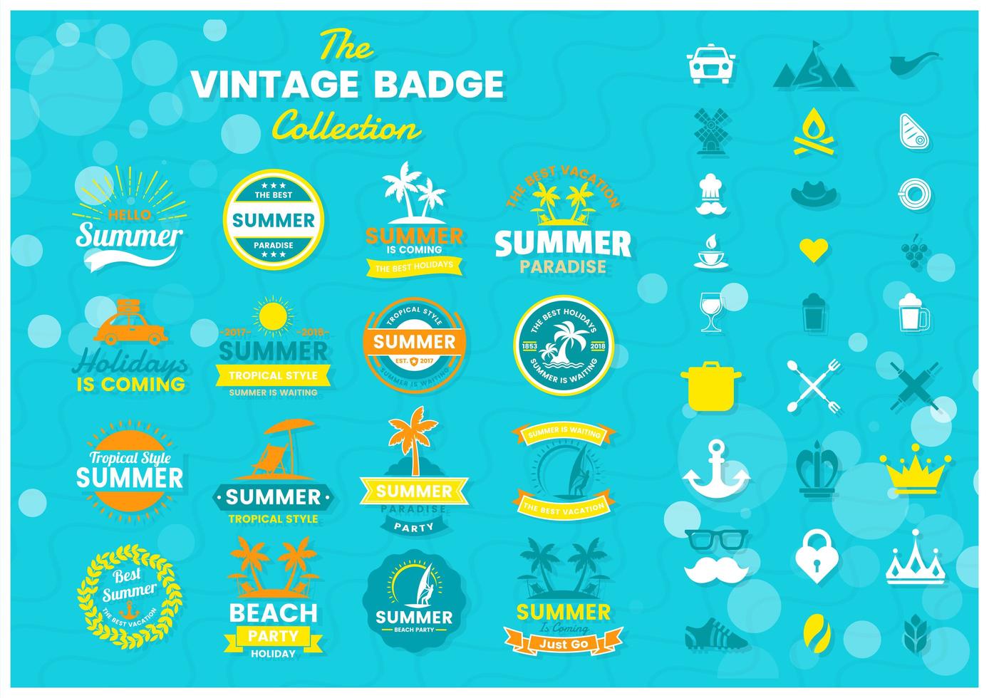 insignias de verano tropical en azul vector