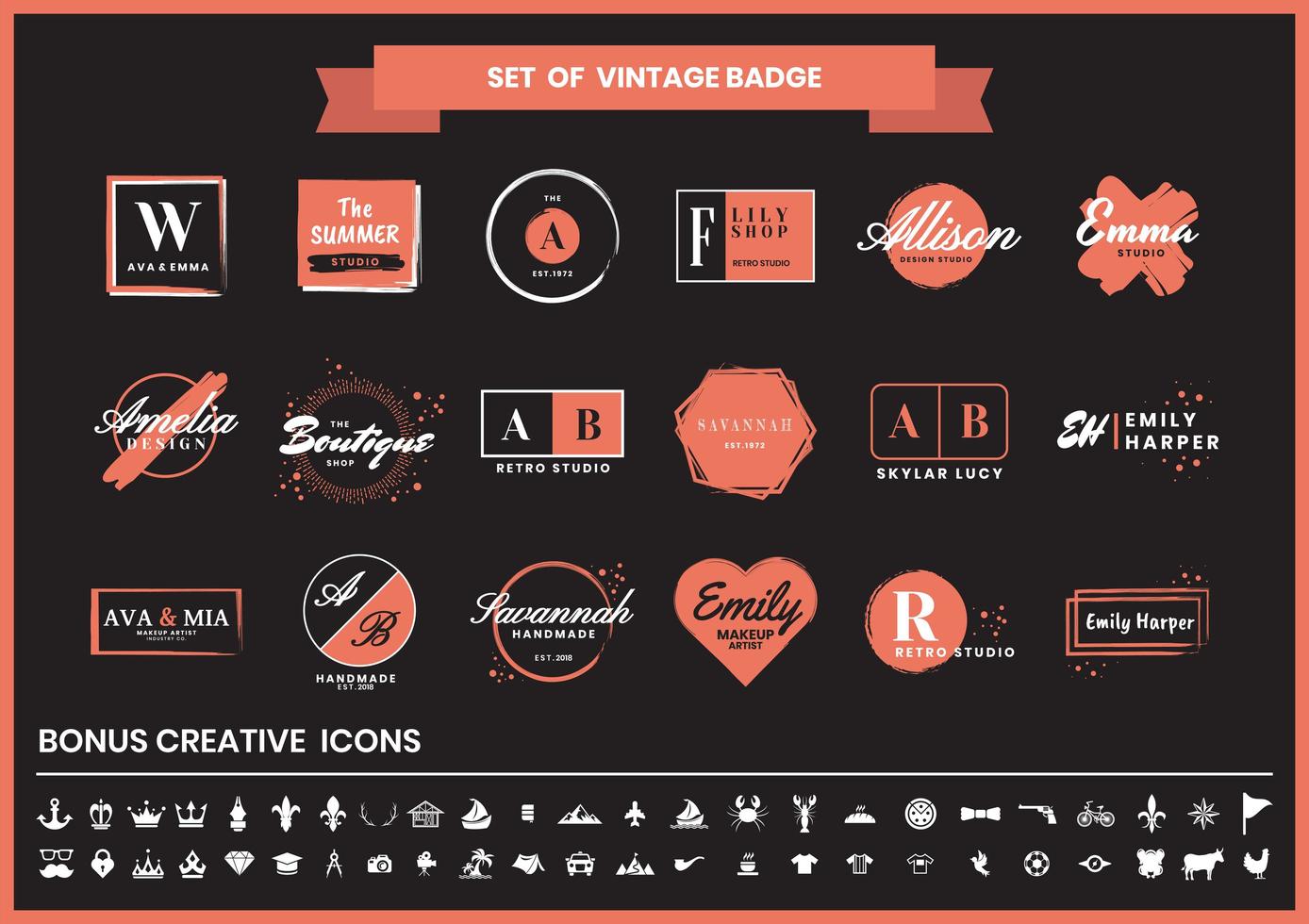 Vintage Red and Black Fashion, Studios, and Design Logos Set vector