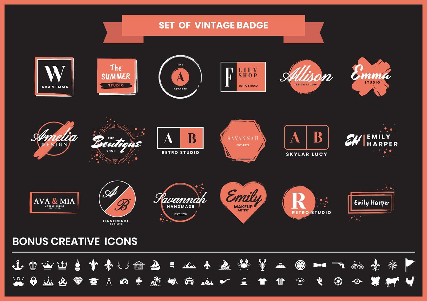 conjunto de logotipos, estudios y moda vintage rojo y negro vector