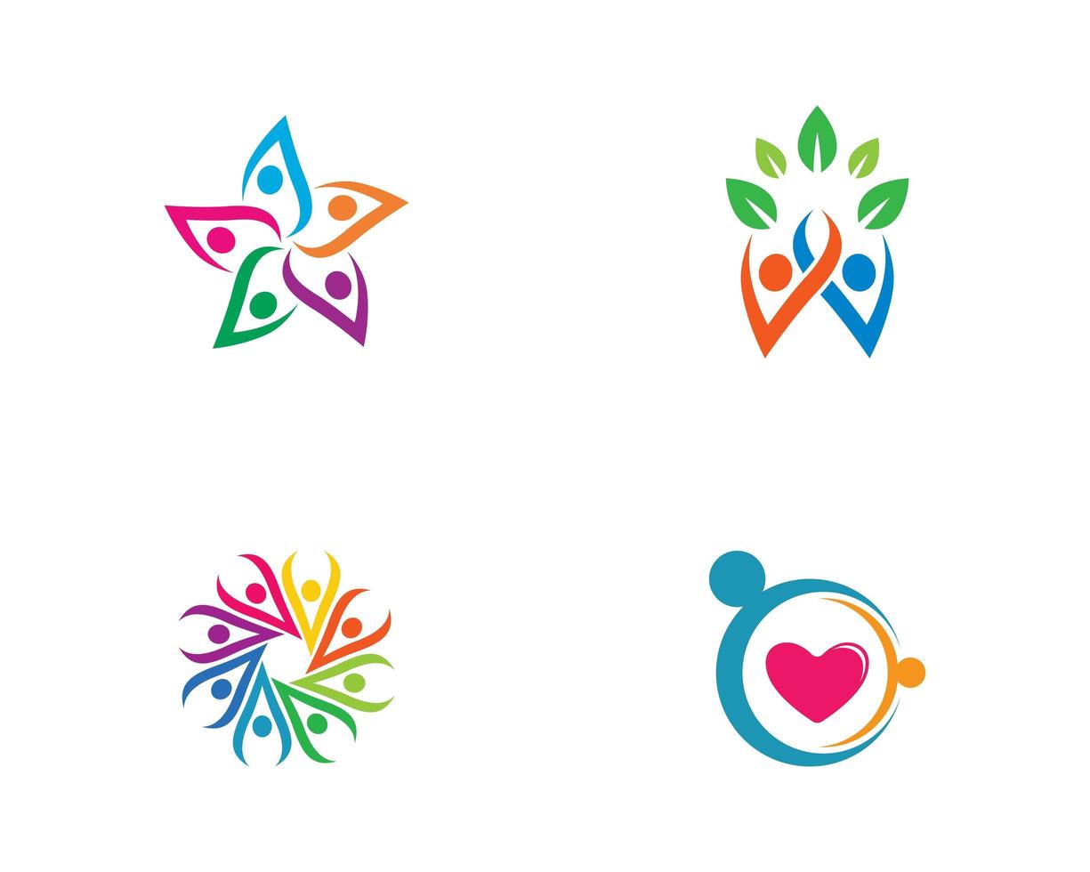 conjunto de logotipos de unidad y cuidado comunitario vector