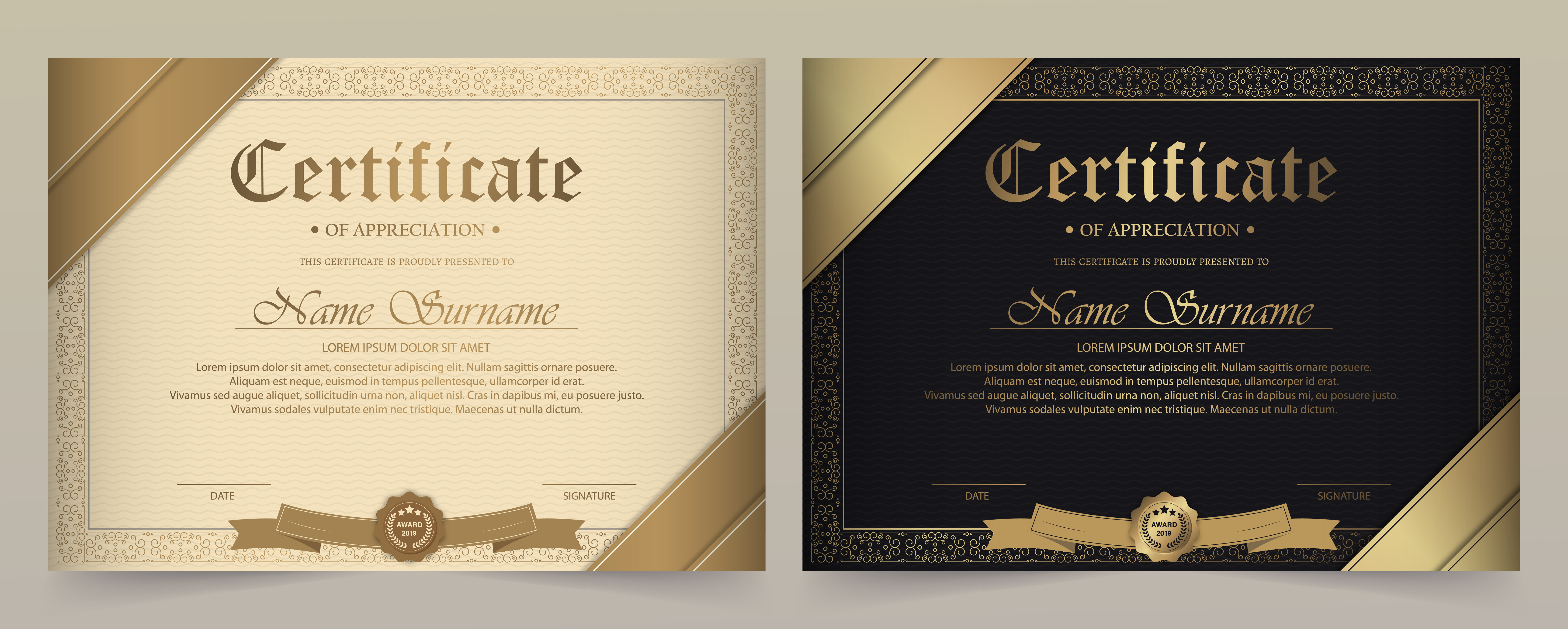 Certificate Of Appreciation Template Set 962734 Vector Art At Vecteezy