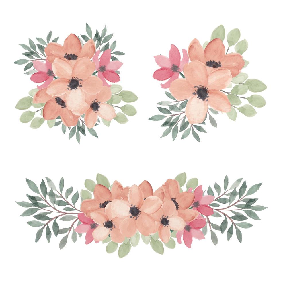 Floral Pink Arrangement Collection Watercolor Set vector