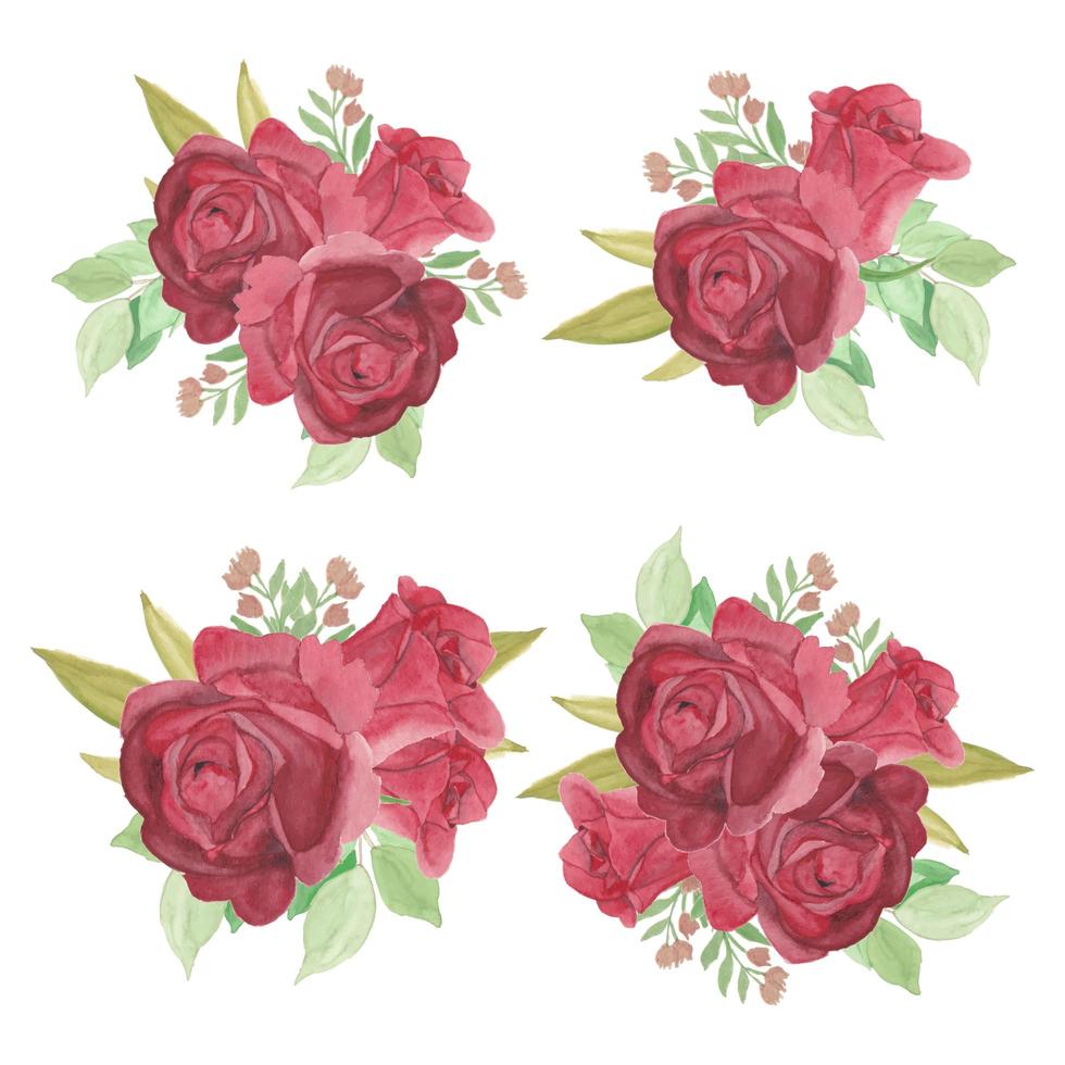 Watercolor Rose Flower Bouquet Set vector