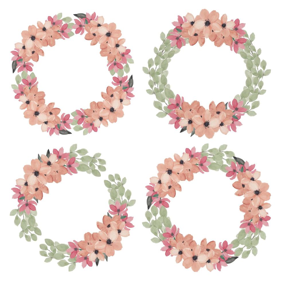 conjunto de marco de círculo floral acuarela vector