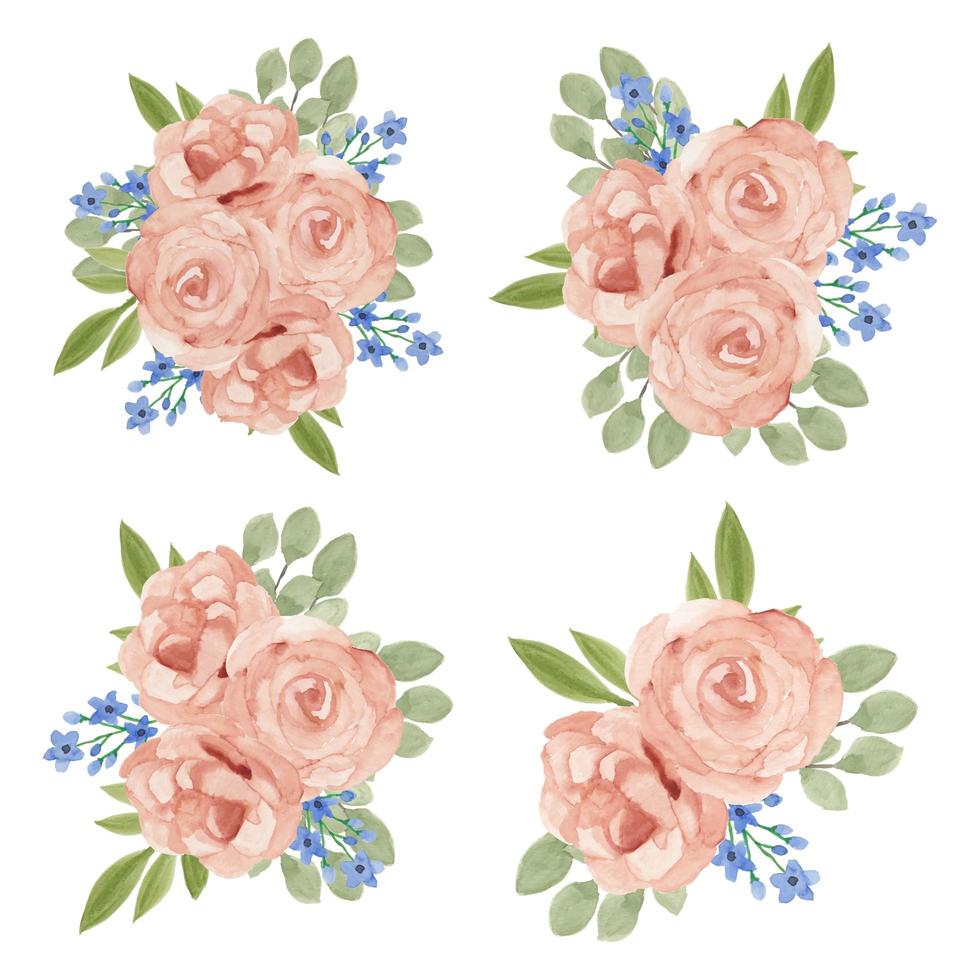 conjunto de acuarela de ramo de flores rosas vector