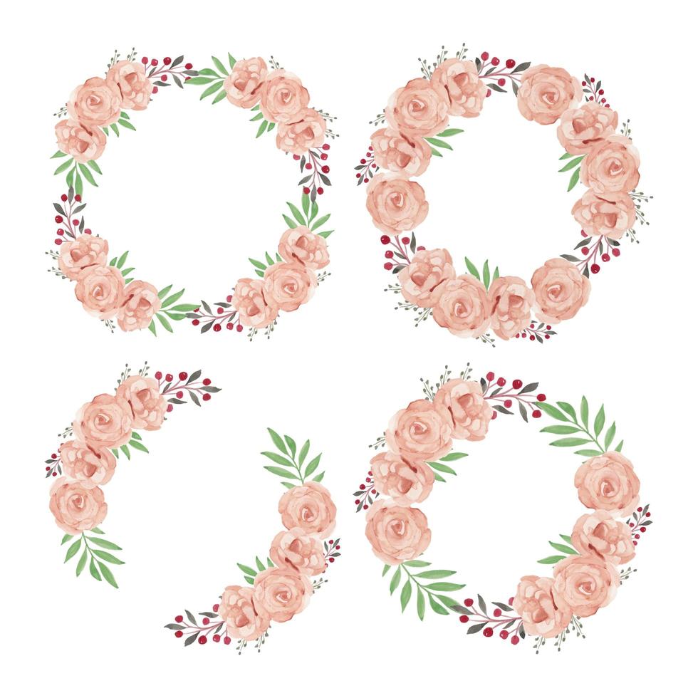 Watercolor Rose Flower Wreath Frame Collection vector