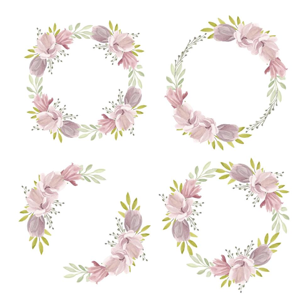 Watercolor Floral Wreath with Magnolia Spring Collection  vector