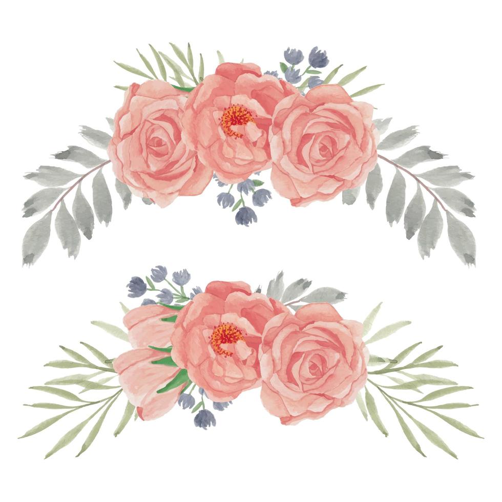 Hand Painted Peach Rose Flower Curve Arrangement Set vector
