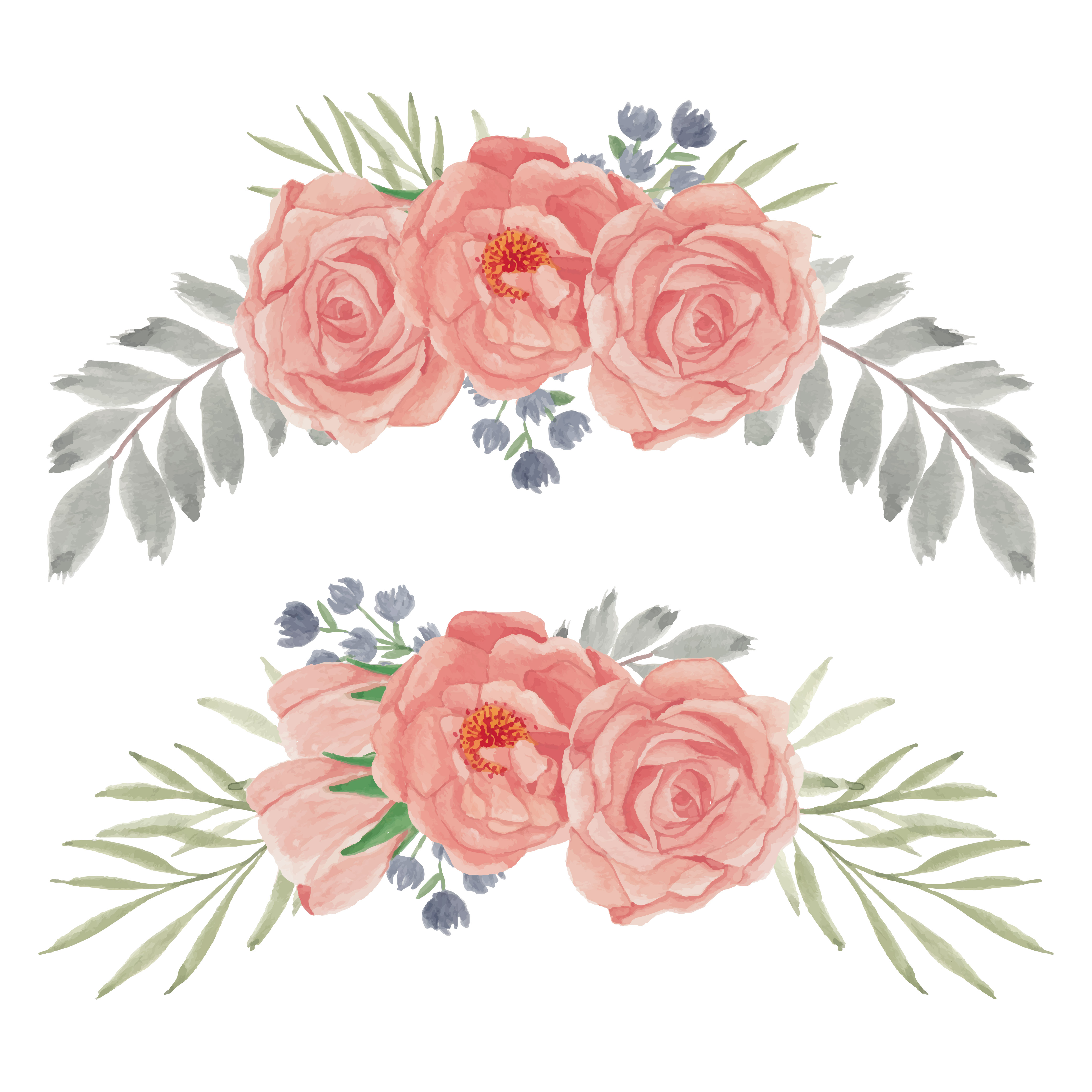 Hand Painted Peach Rose Flower Curve Arrangement Set 962759 Vector Art