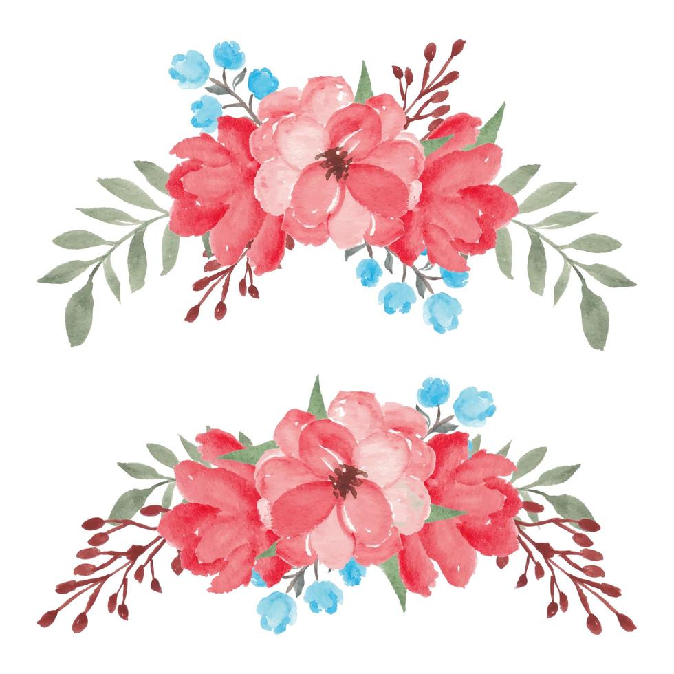 conjunto de bouquet floral rojo acuarela pintada a mano vector