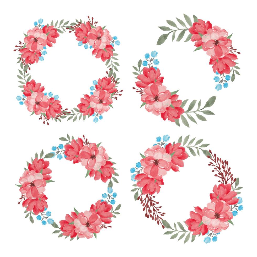 Watercolor Beautiful Flower Circle Frame Collection Set vector