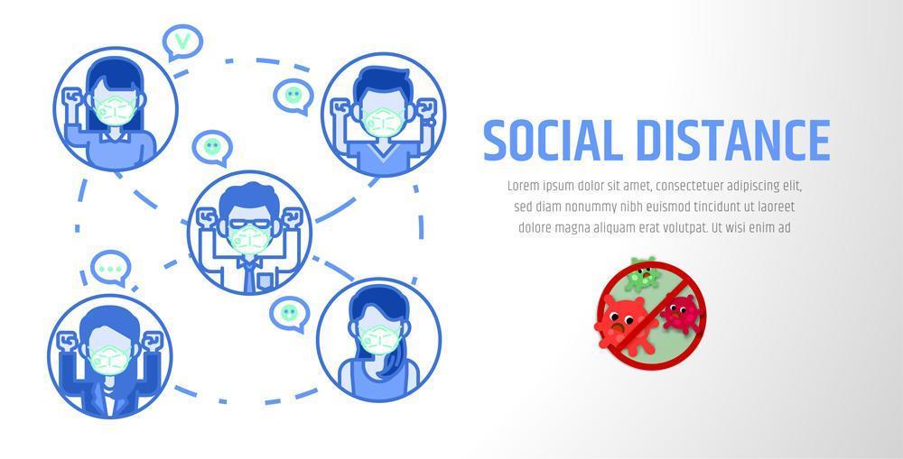 People wearing mask with social distance care vector illustration.