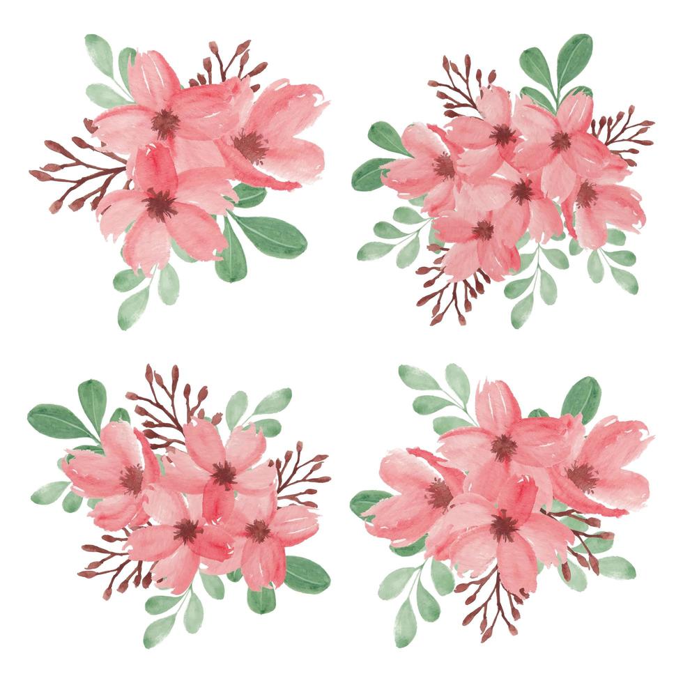 Watercolor Spring Cherry Blossom Flower Bouquet Set vector