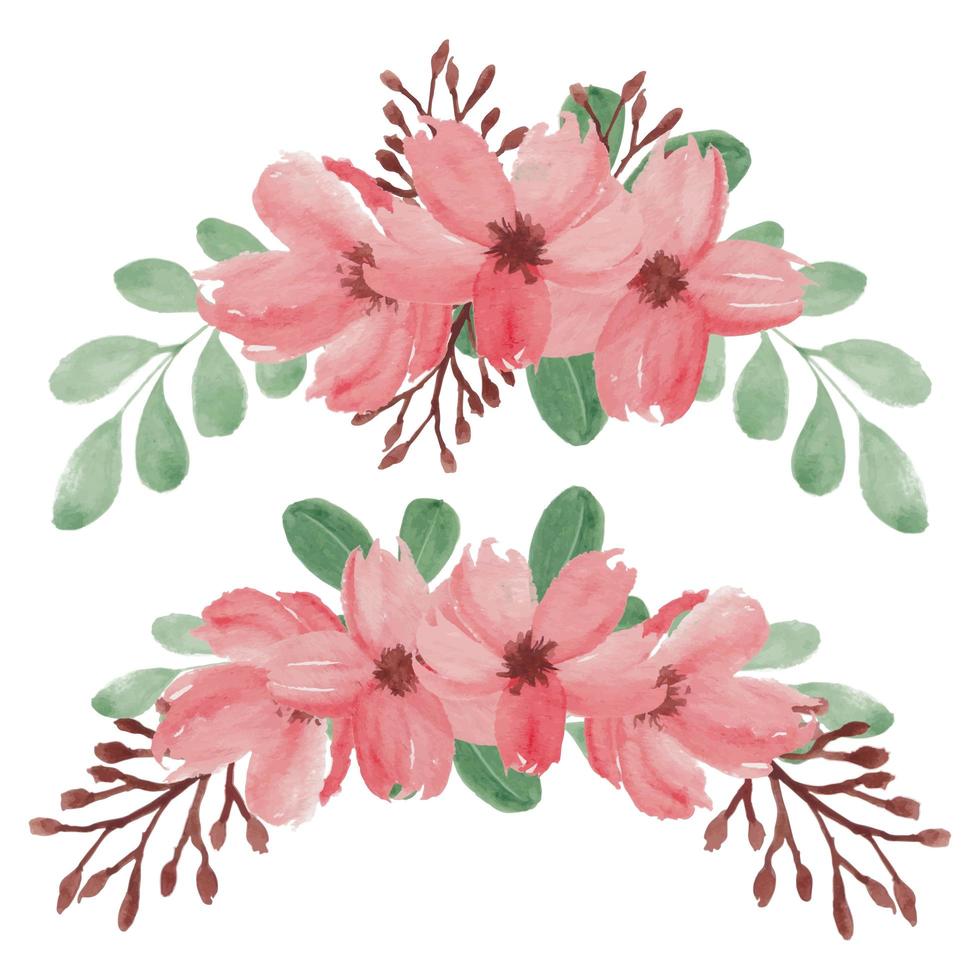 Hand Painted Spring Cherry Blossom Flower Arrangement Set vector