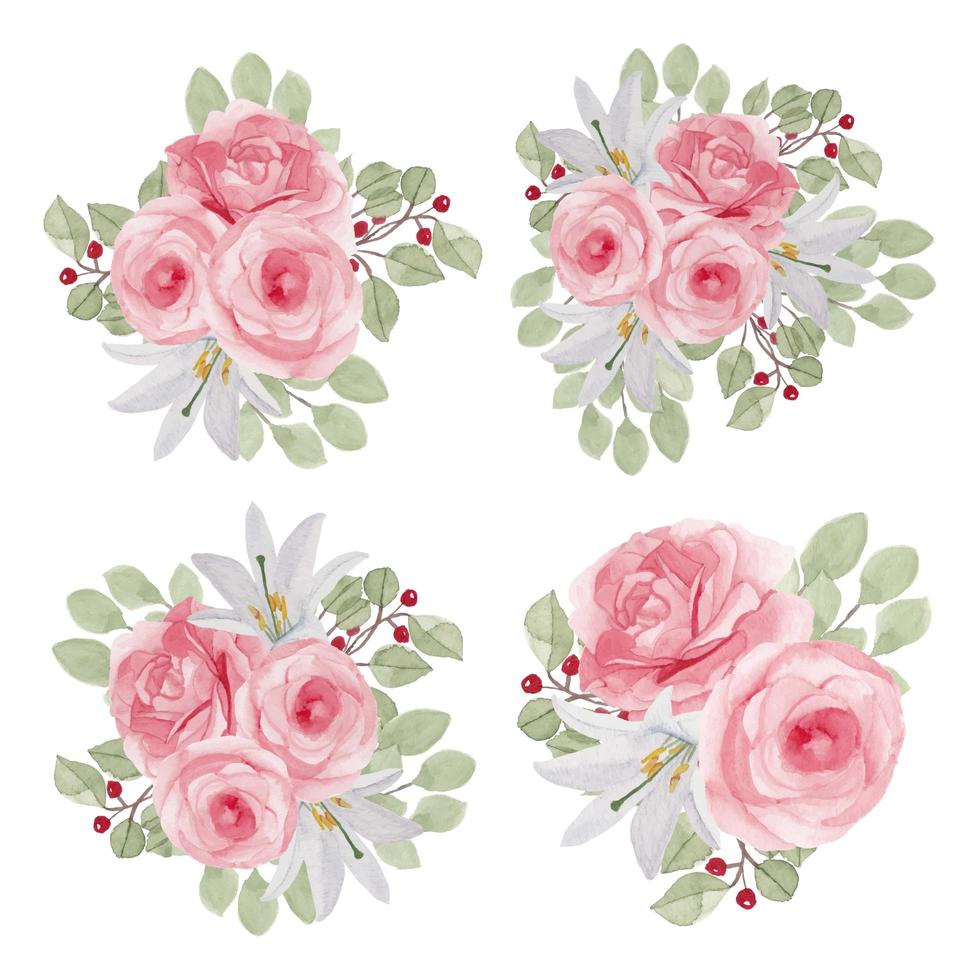 colección de acuarela de flor rosa en color rosa vector