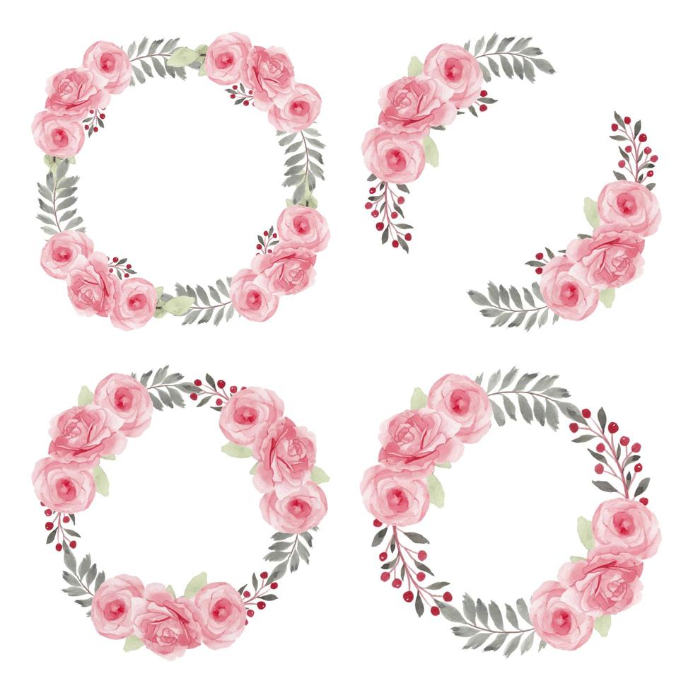 Pink Rose Flower Wreath Watercolor Collection vector