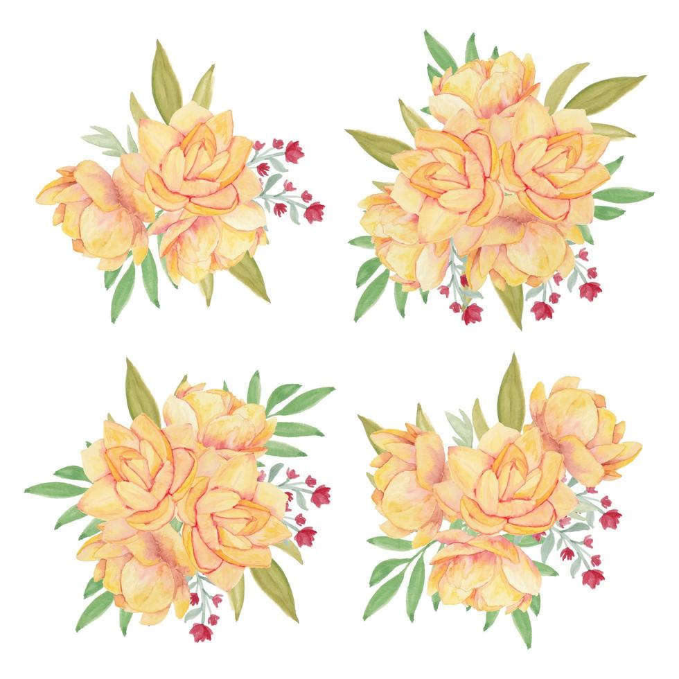 colección de acuarela de ramo de flores de loto amarillo vector