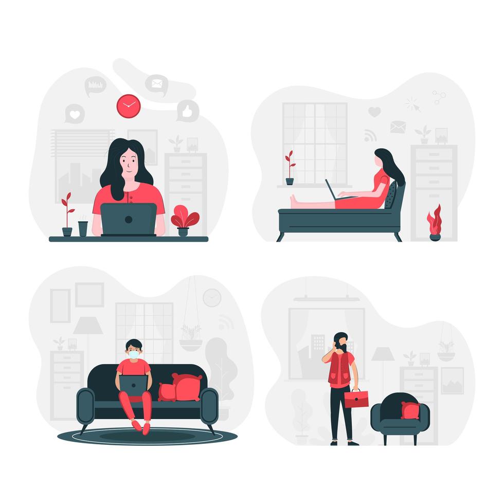 Young Professionals Working from Home Set  vector
