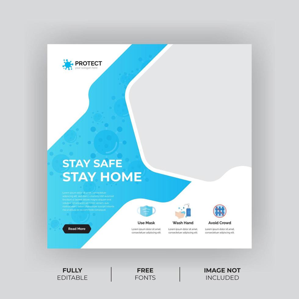 White and Blue Shape Social Media Banner for Virus Prevention vector