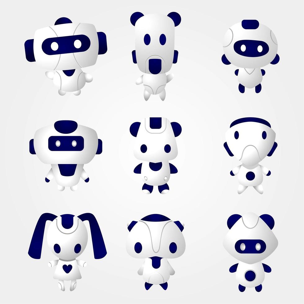 Modern Shape Cute Robot Icon Set vector