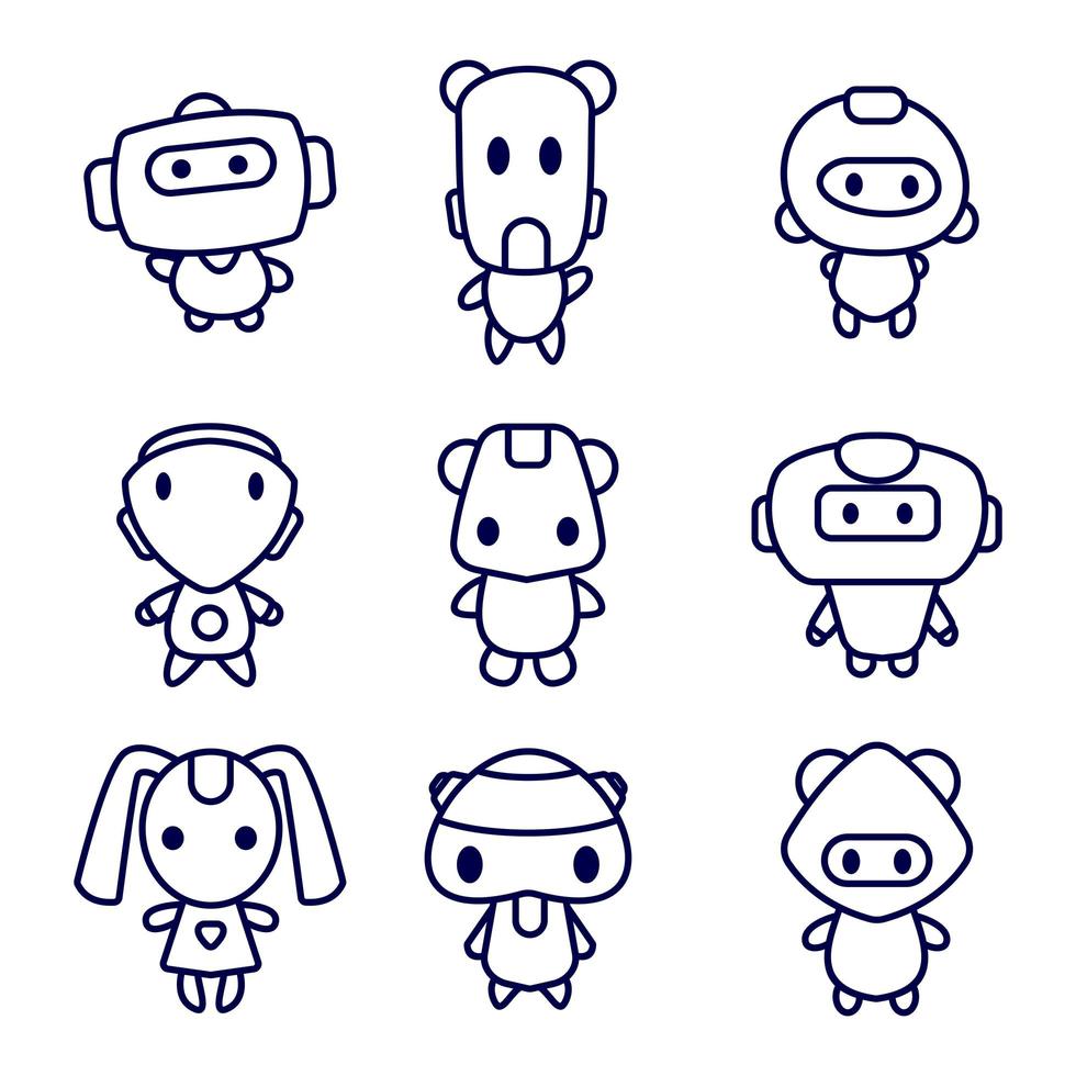 Style Concept Cute Robot Pose Set vector