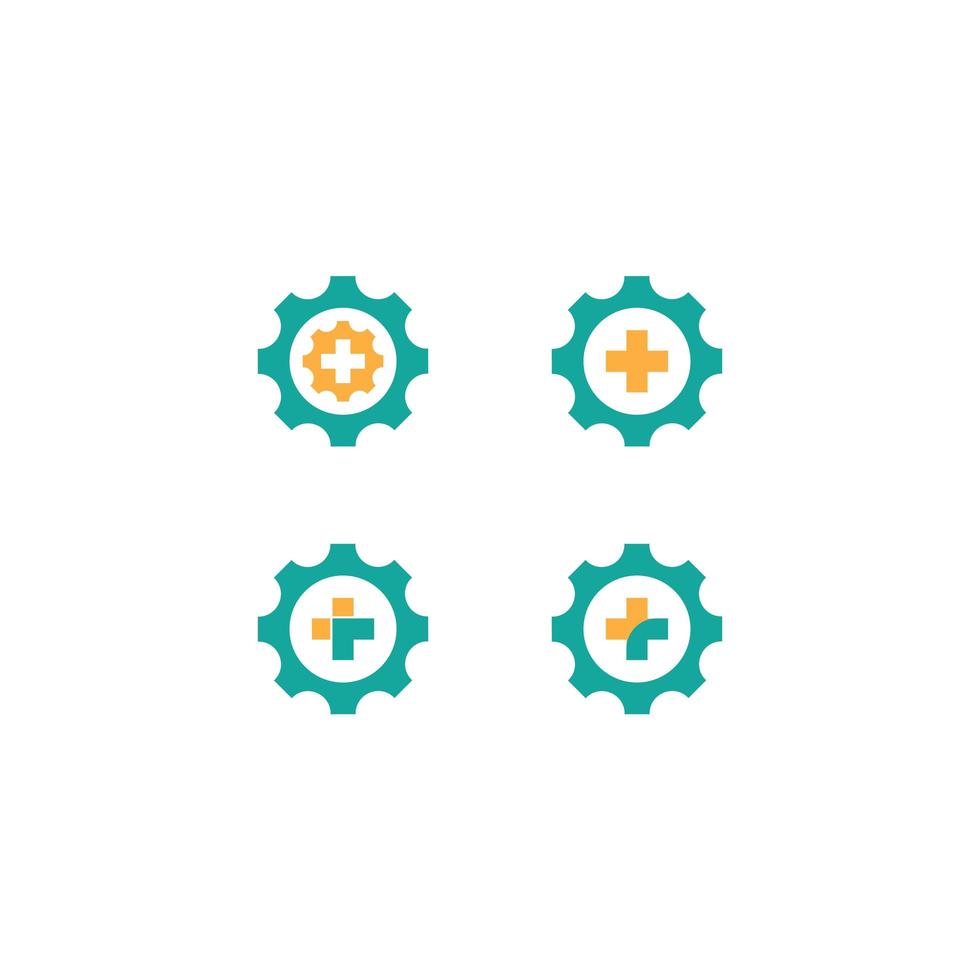 Medical cross gear icon set vector