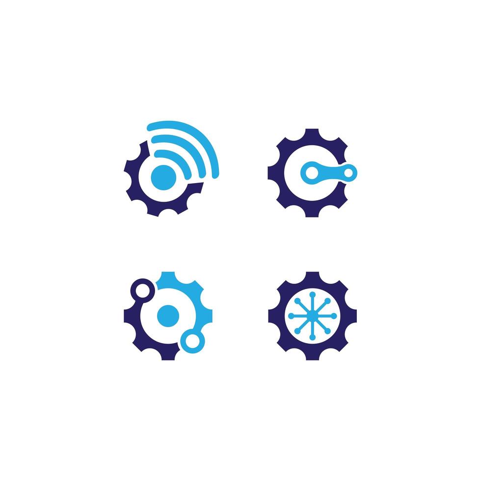 Blue connection gear icon vector