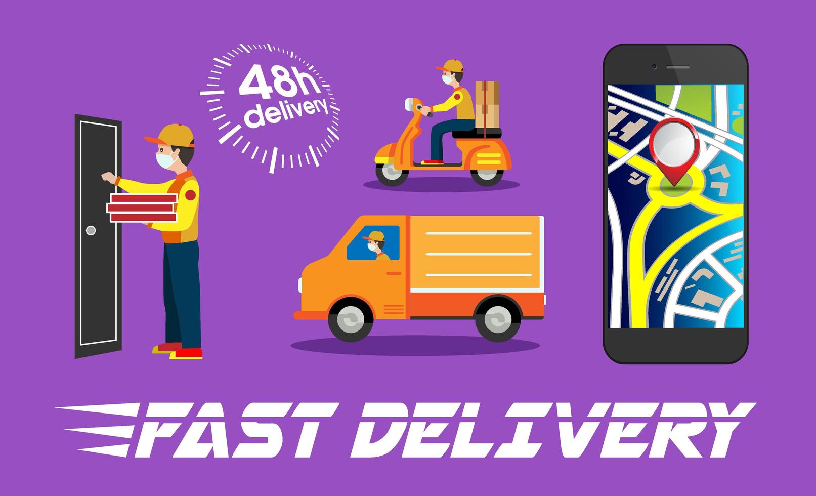Mobile food delivery element set vector