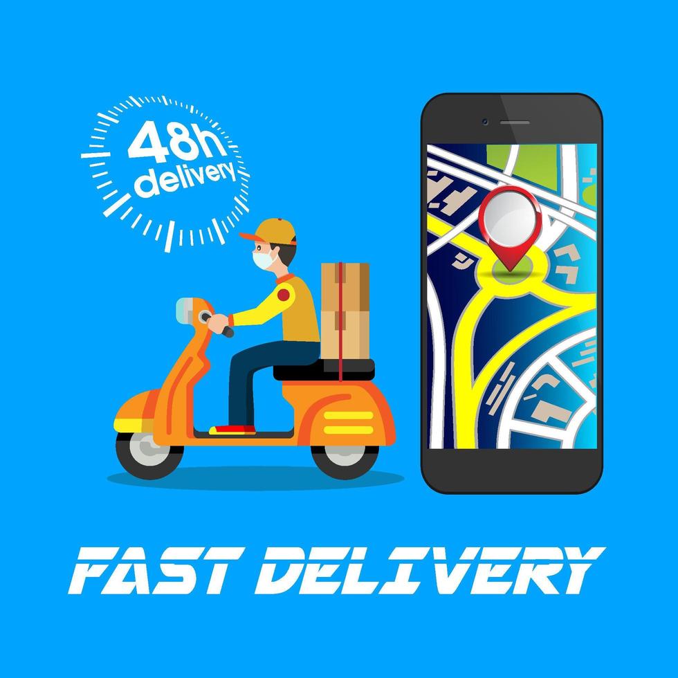 Delivery Poster with Man on Scooter and Phone vector