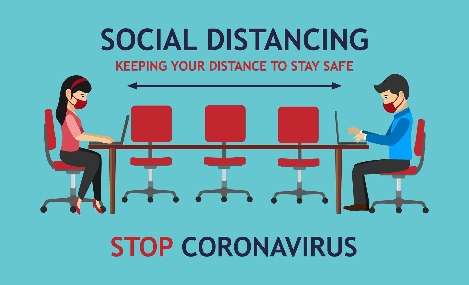 Man and Woman Working While Social Distancing vector