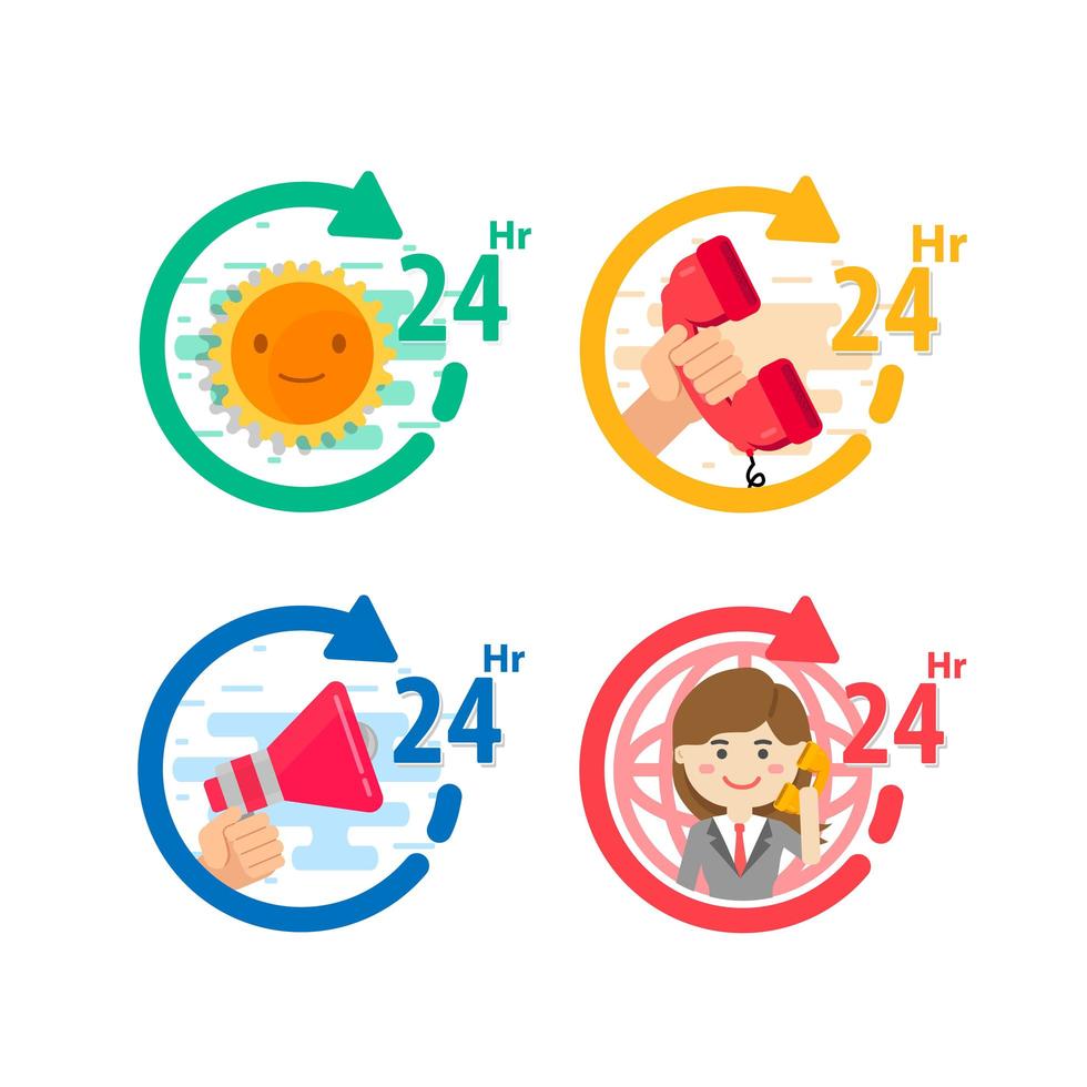 24 Hour Call Center and Services Icon Set vector