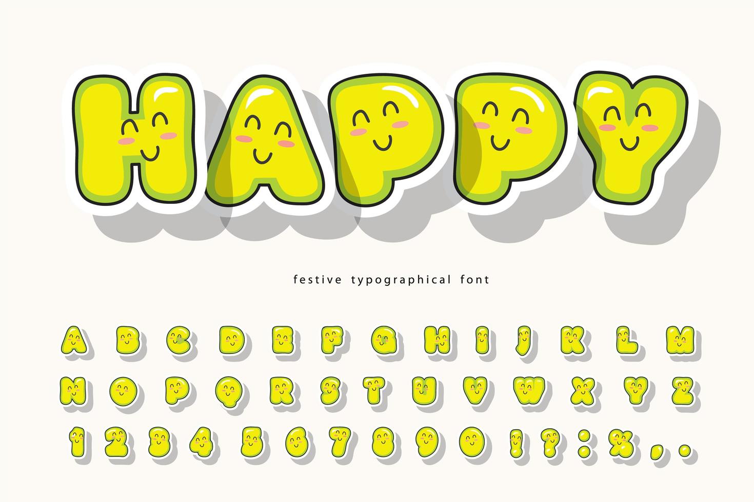 Kawaii Bubble Font with Funny Smiling Faces vector