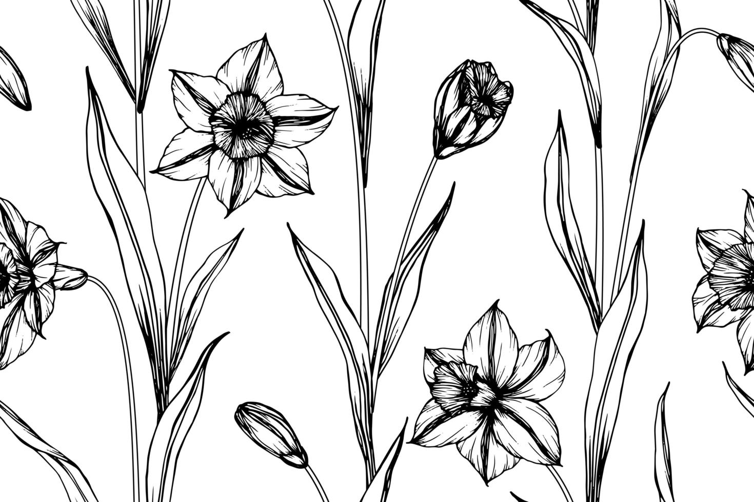 Hand Drawn Daffodils Seamless Pattern vector