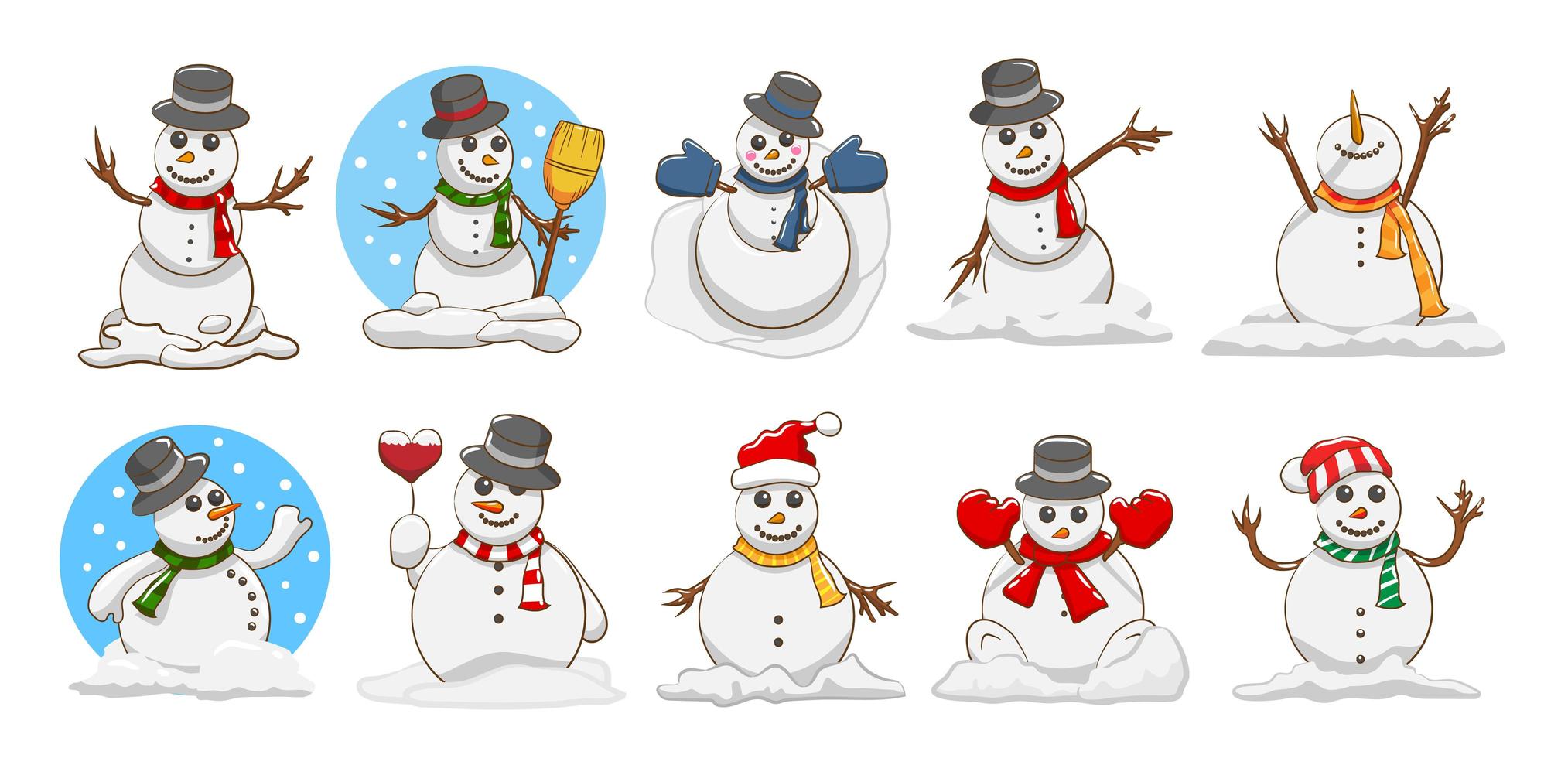 conjunto de dibujos animados de muñeco de nieve vector