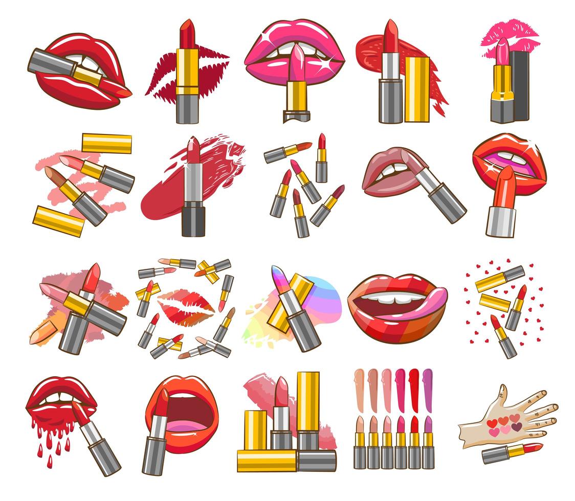 Lipstick and Lips Set  vector