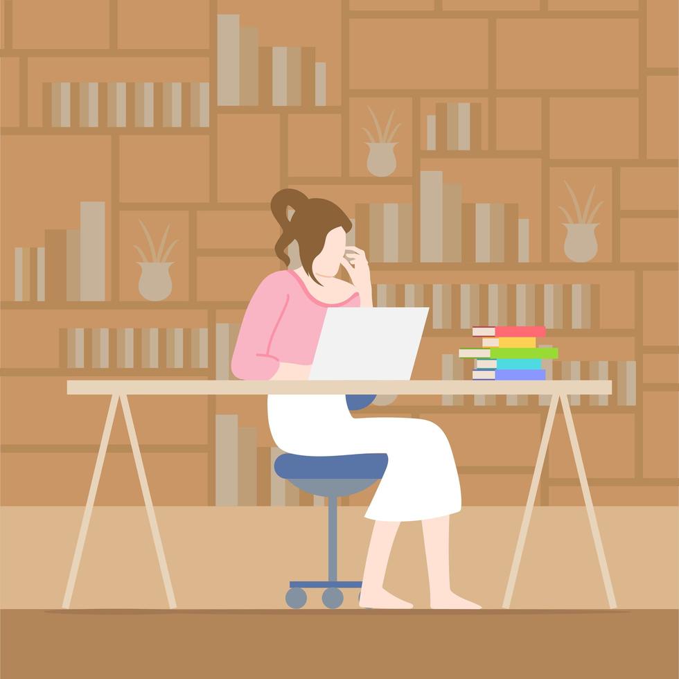 Woman Working at Desk at Home  vector