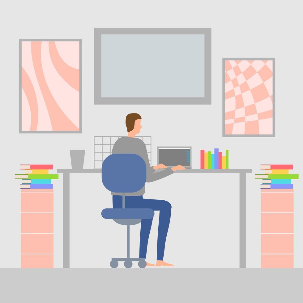 Download Flat Style Man Working in Home Office - Download Free ...