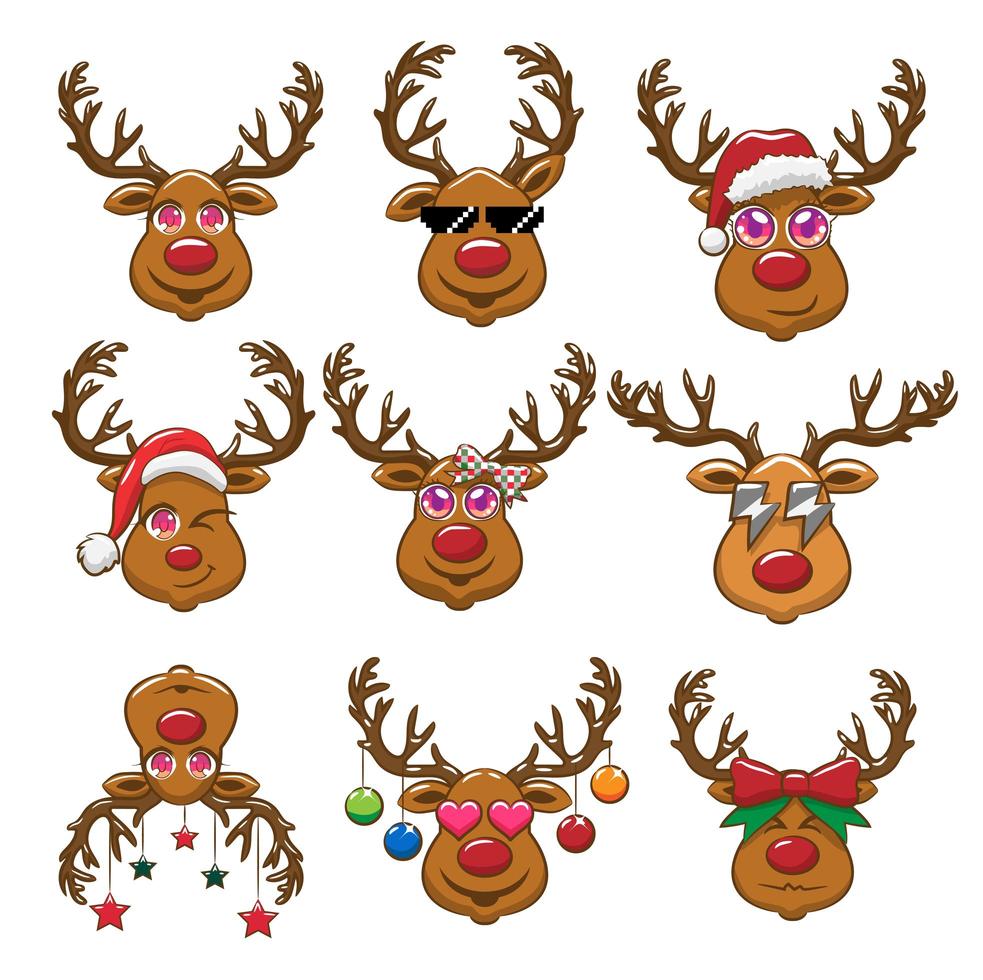 Kawaii Style Reindeer Set vector