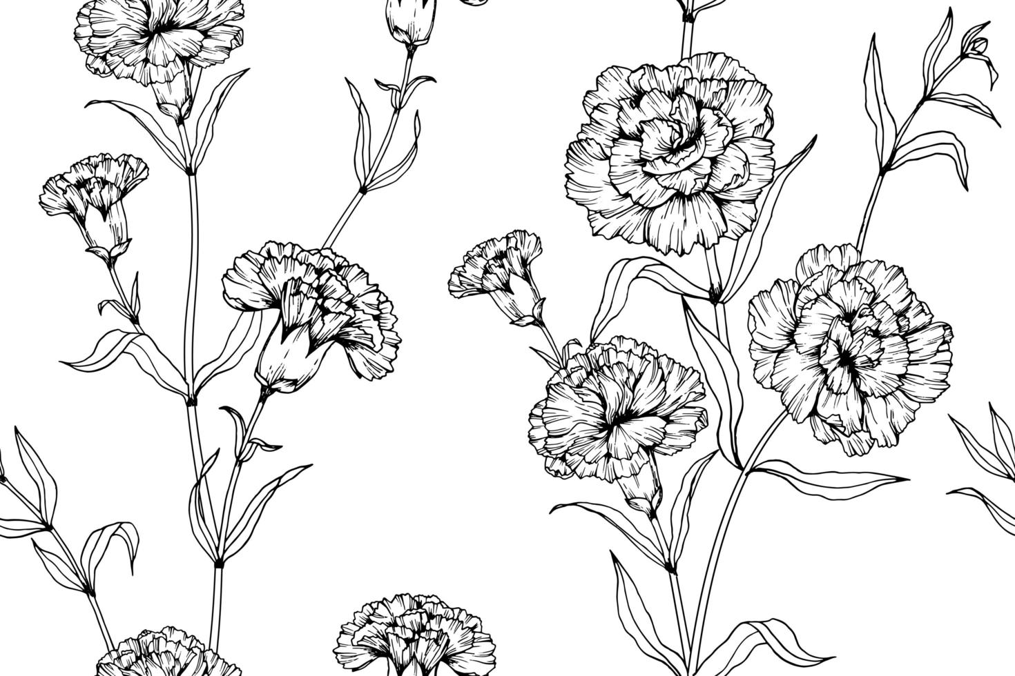 Hand Drawn Carnation Flower Seamless Pattern vector